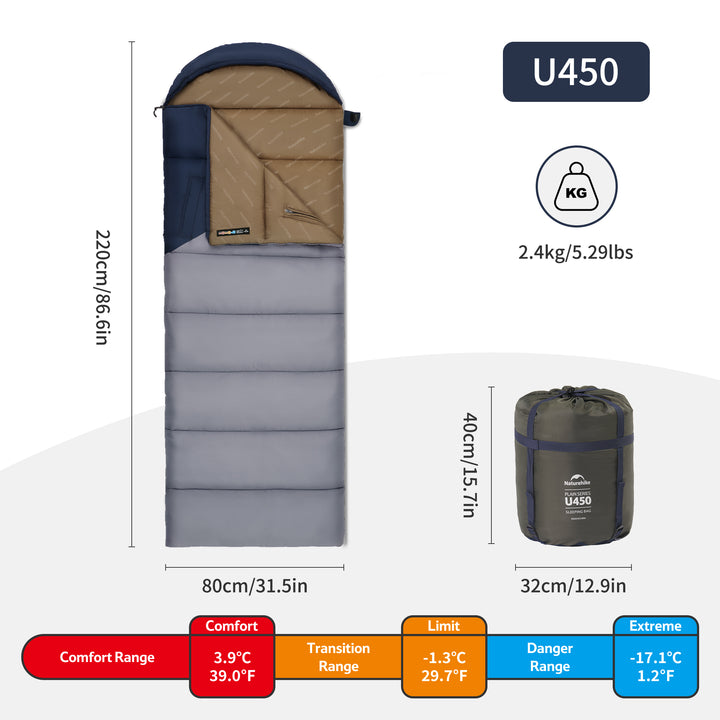 Solora™ U450 Hooded Synthetic Sleeping Bag 39°F / 4°C - Naturehike