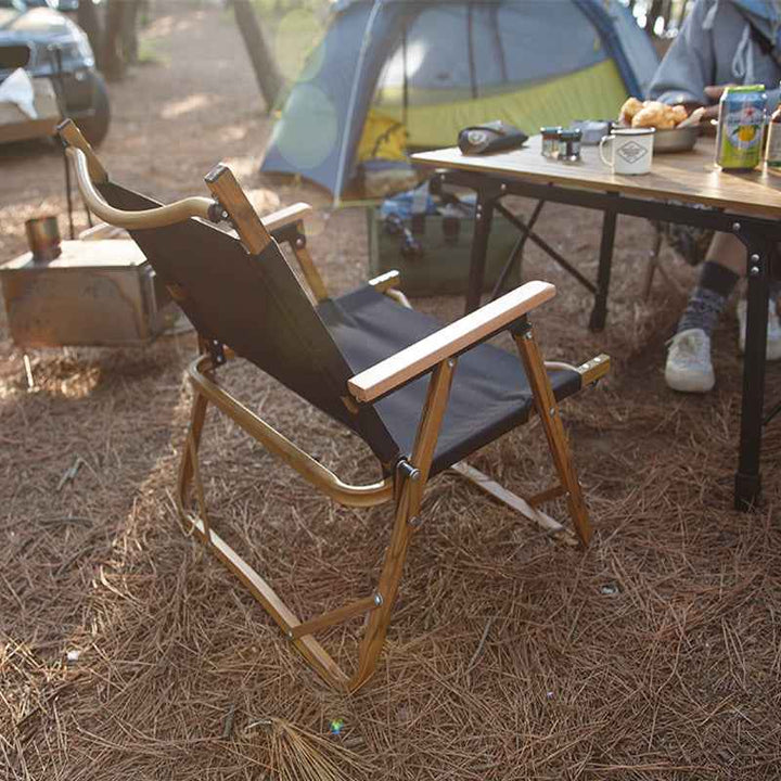 Black Wooden Grain Aluminum Camping Chair Foldable