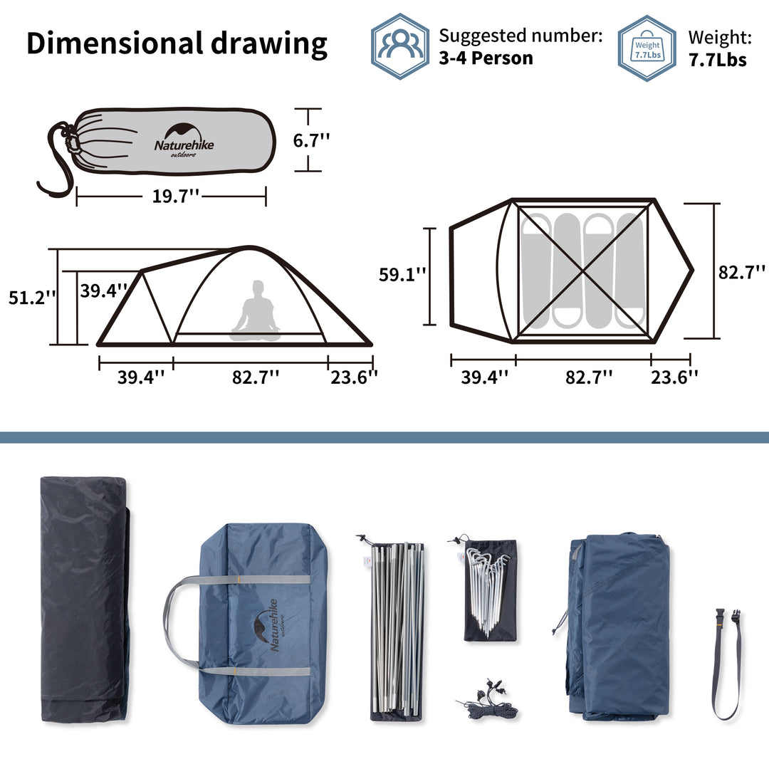 P-PLUS™ 3 Person backpacking Tent - Naturehike