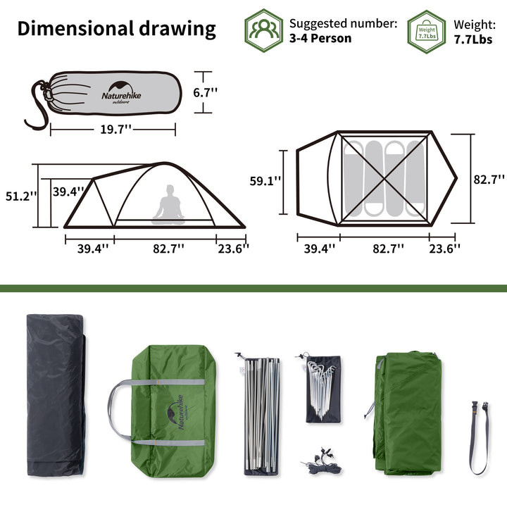 P-PLUS™ 3 Person backpacking Tent - Naturehike