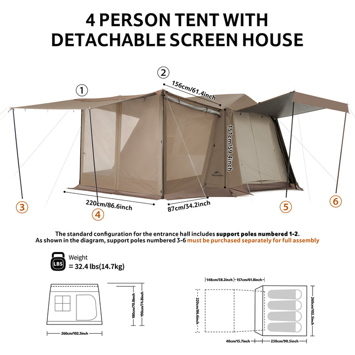 Village™ 6.0 Flagship 4-Person Instant Cabin Tent - Naturehike