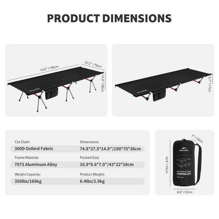 ArmyWild™ XJC04 Folding Camping Cot - Naturehike