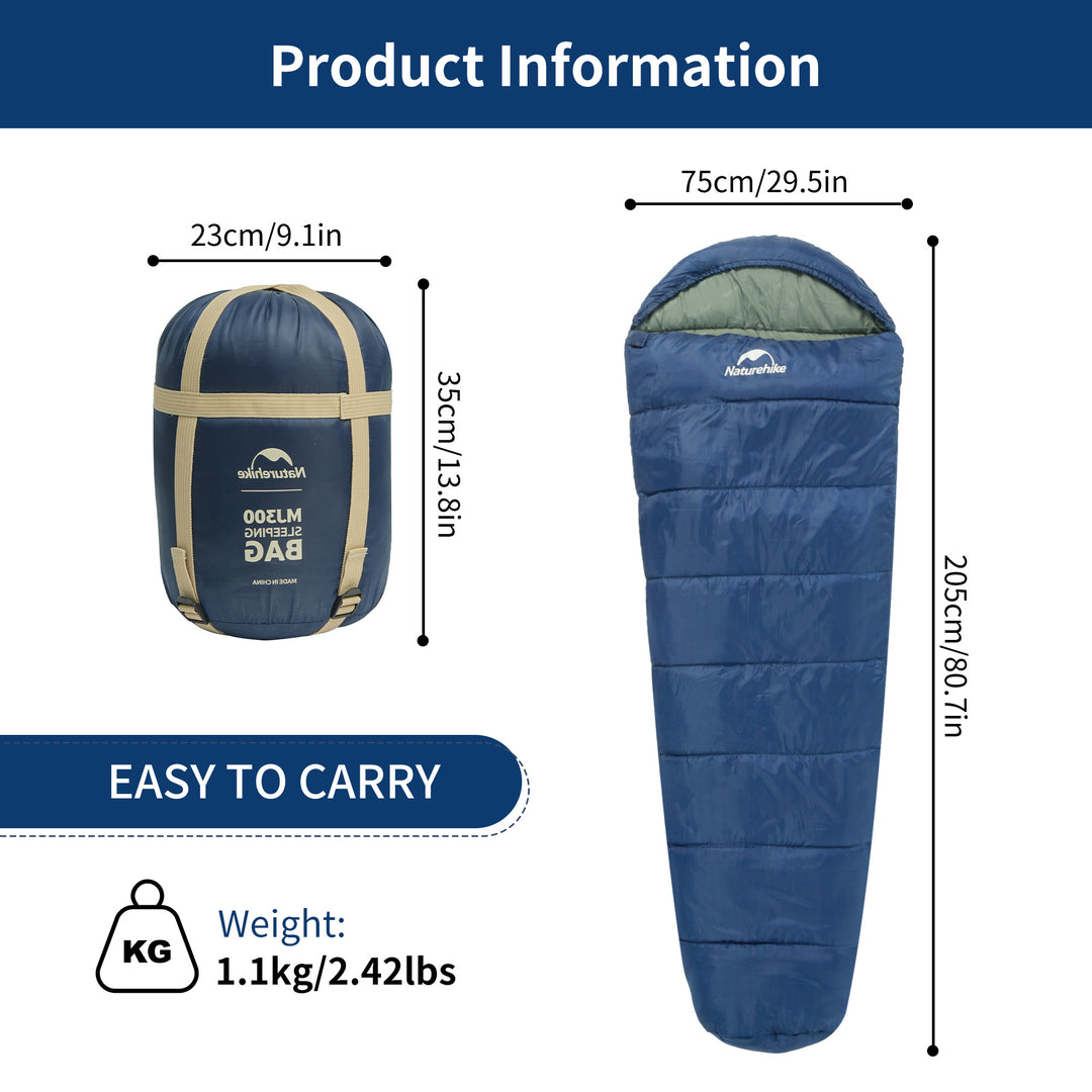 Mujin™ MJ300 Synthetic Mummy Sleeping Bag 39°F / 4°C - Naturehike