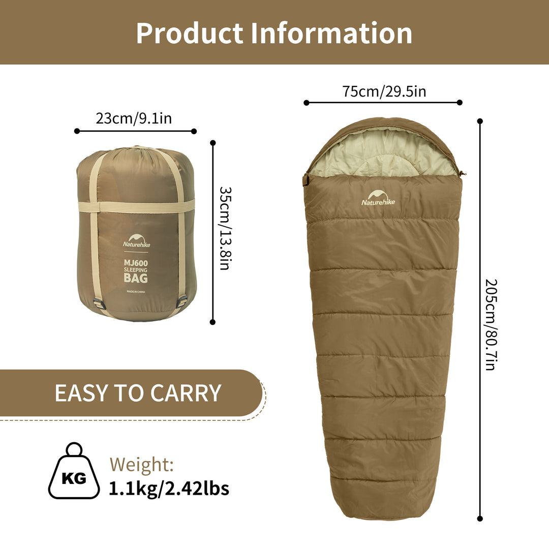 Mujin™ MJ600 Synthetic Mummy Sleeping Bag 23°F / -5°C - Naturehike