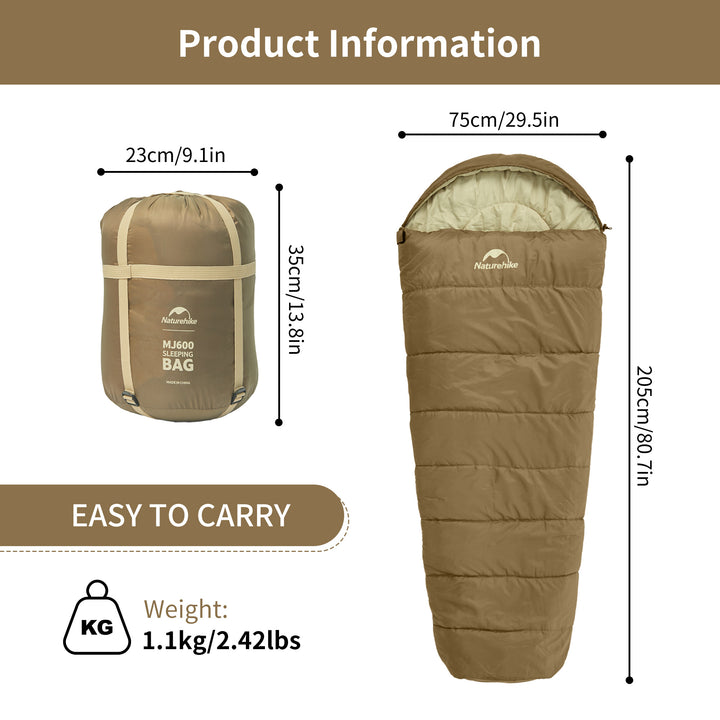Mujin™ MJ600 Synthetic Mummy Sleeping Bag 23°F / -5°C - Naturehike