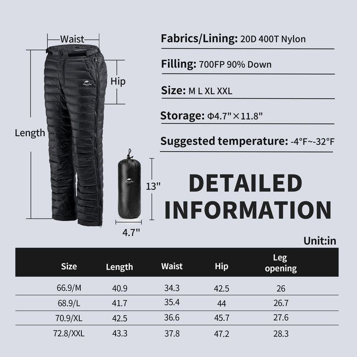 Yushang™ Dual Side Zip Duck Down Pants - Naturehike