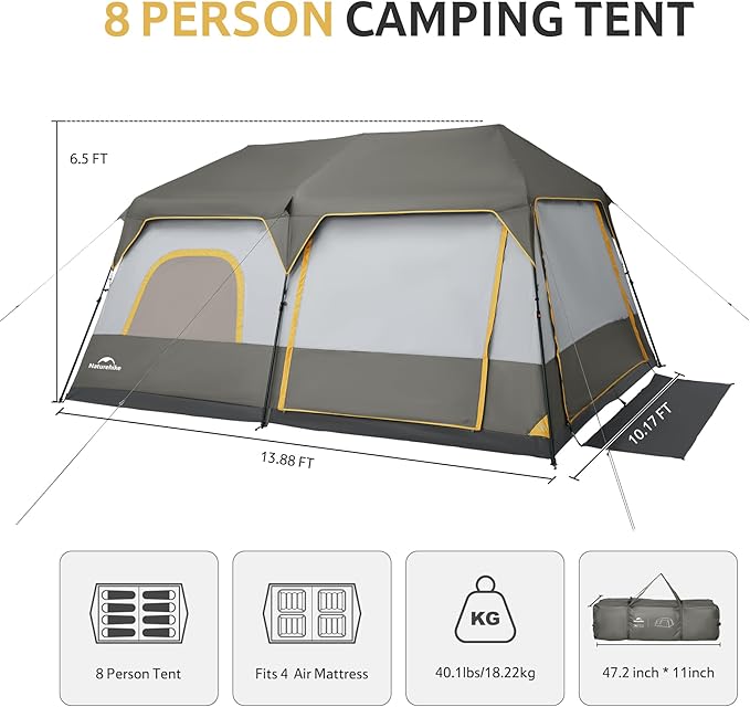 Cape™ 8-Person Pop-Up Camping Tent - Naturehike