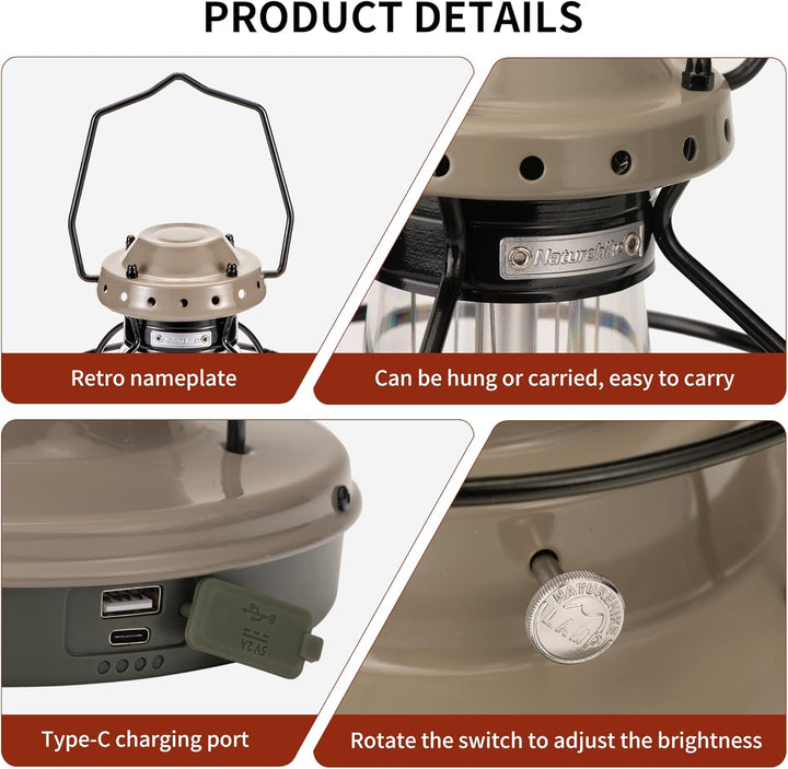 Naturehike LED Camping Lamp 7500mAh Rechargeable IPX4 Waterproof 55h Runtime - Naturehike