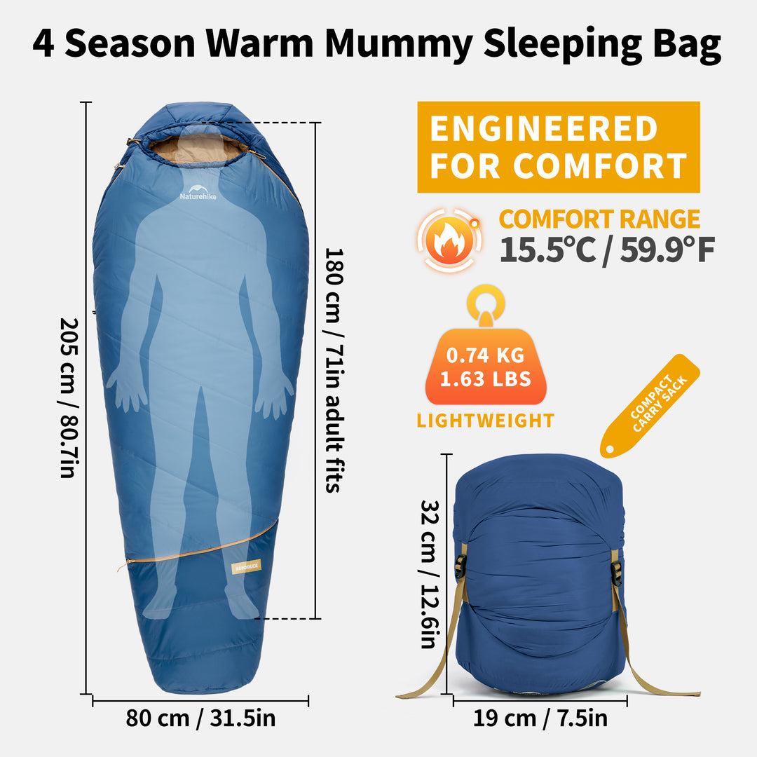 Mujin™ Pro Synthetic Mummy Sleeping Bag 28°F / -2°C - Naturehike