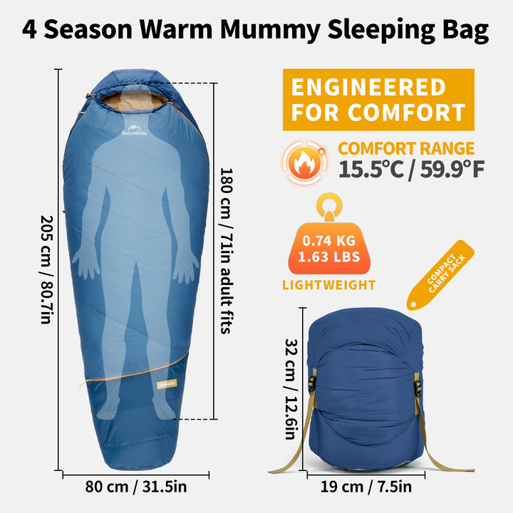 Mujin™ Pro Synthetic Mummy Sleeping Bag 28°F / -2°C - Naturehike