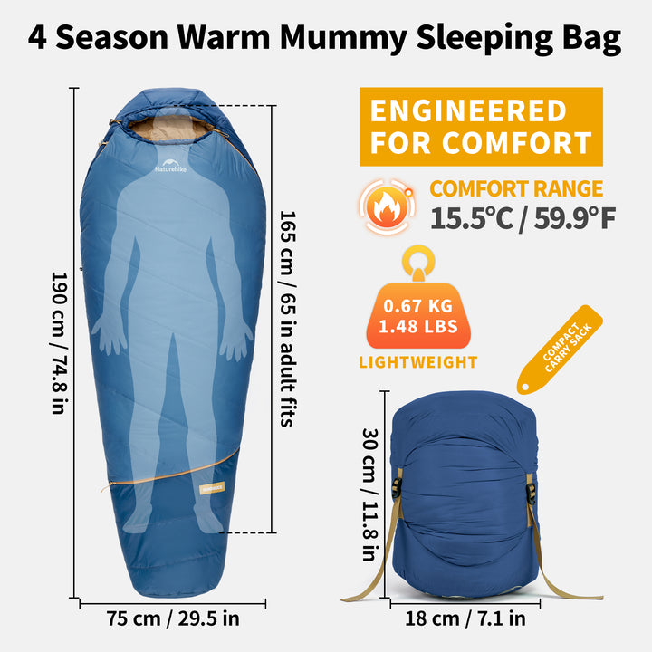 Mujin™ Pro Synthetic Mummy Sleeping Bag 41°F / 5°C - Naturehike