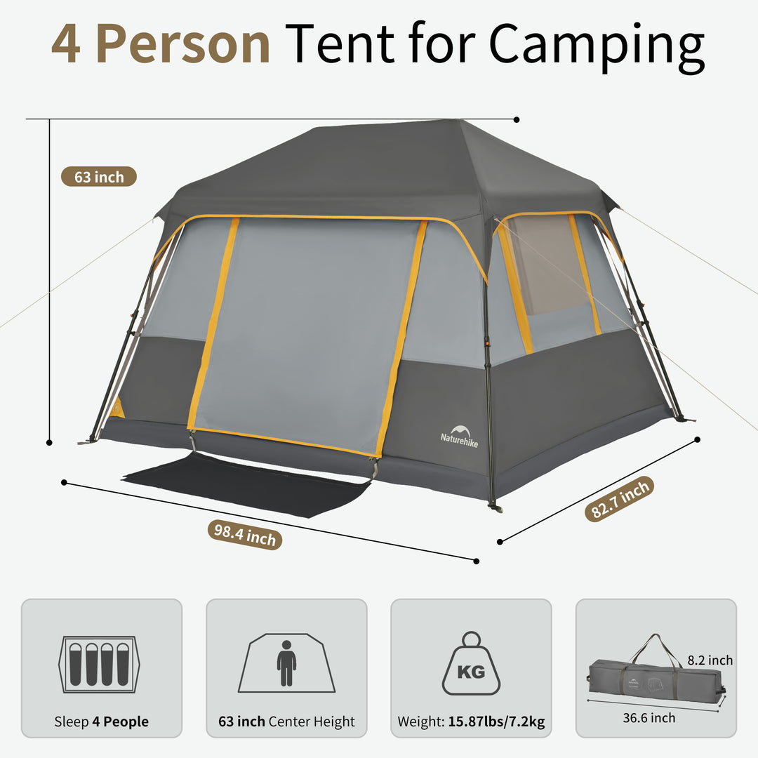Cape™ 5.2 4-Person Square Pop-Up Camping Tent - Naturehike