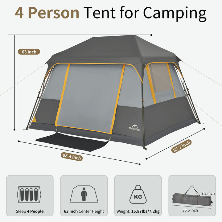 Cape™ 5.2 4-Person Square Pop-Up Camping Tent - Naturehike
