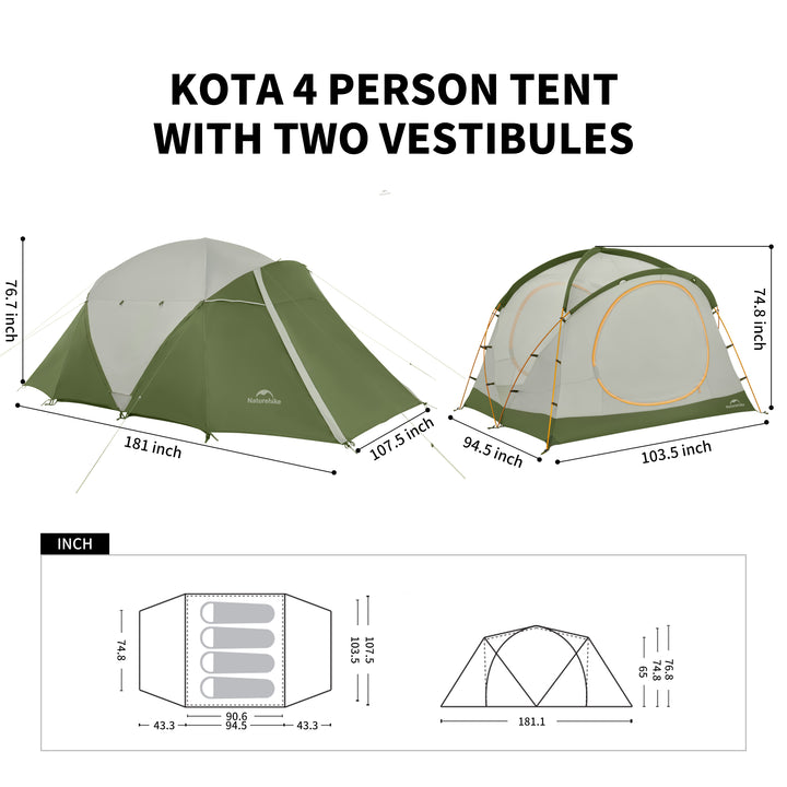 KOTA™ 4-Person Camping Tent - Naturehike