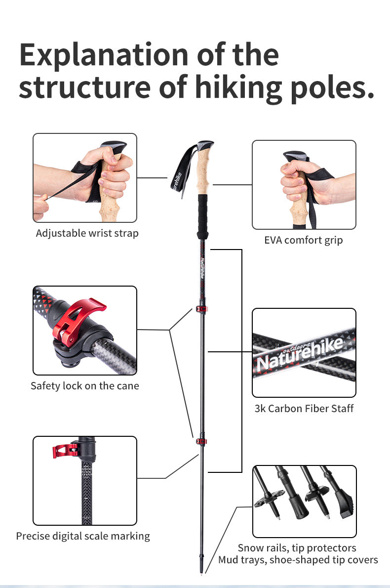 Far Wind™ Three-section Telescopic Carbon Trekking Pole - Naturehike