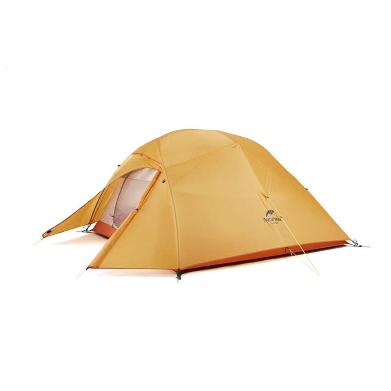 Naturehike Cloud Up Base 3 person backpacking tent in orange color, fully pitched freestanding design on white background, lightweight double layer shelter for hiking, camping, and outdoor travel