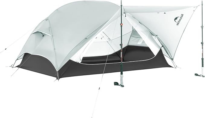 Front view of fully set up Naturehike Mongar UL 1 man tent in Moon Rock Gray, ultralight and breathable, ideal for backpacking and hiking, spacious and comfortable.